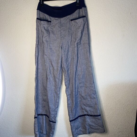 Soft Surroundings Pants - Soft Surroundings wide leg Linen lagen cottage Button pants M Blue Pockets boho